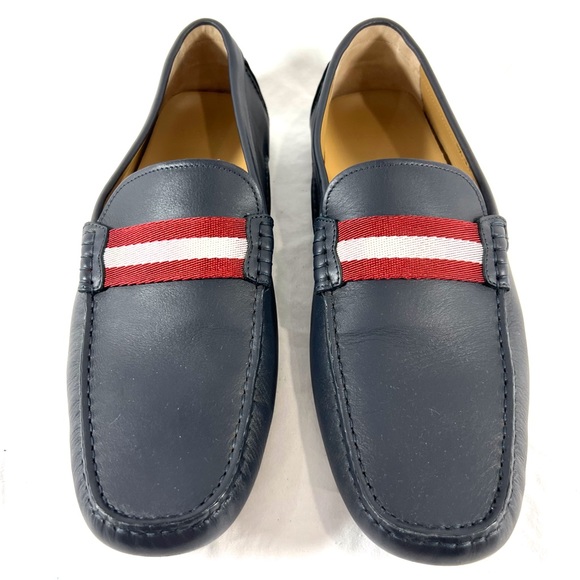BALLY Navy Blue Leather Waltec Loafers Made in Italy Marked as 11.5US - Picture 1 of 13